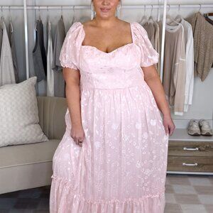 Lulu's Pink Puff Sleeve Maxi Dress